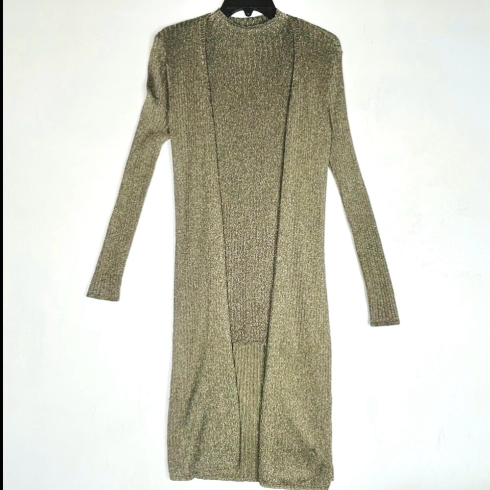 Chicos | 2 piece blouse tank top long cardigan metallic gold formal holiday